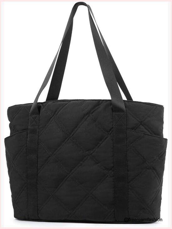 KROSER Quilted Laptop Tote Bag with USB Lightweight Quilted Tote Bag with Laptop Compartment Luggage Strap
